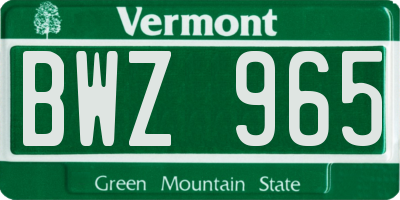 VT license plate BWZ965