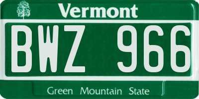 VT license plate BWZ966