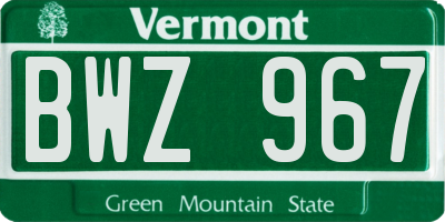 VT license plate BWZ967