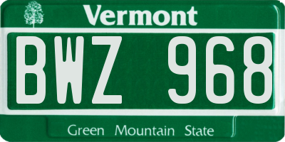 VT license plate BWZ968