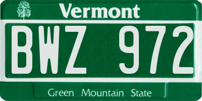 VT license plate BWZ972