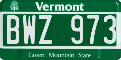 VT license plate BWZ973