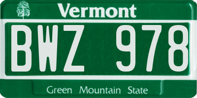 VT license plate BWZ978