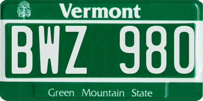 VT license plate BWZ980