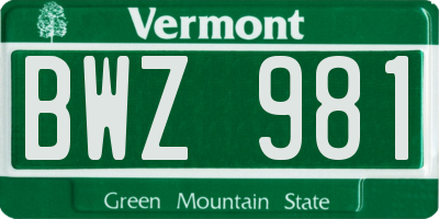 VT license plate BWZ981