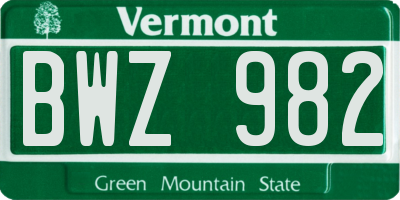 VT license plate BWZ982