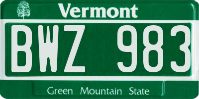 VT license plate BWZ983