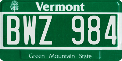 VT license plate BWZ984