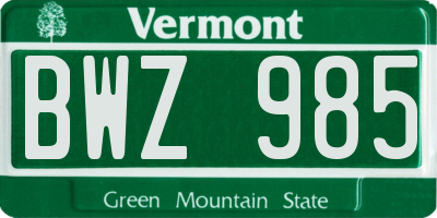 VT license plate BWZ985