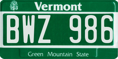 VT license plate BWZ986