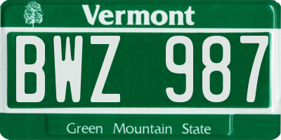 VT license plate BWZ987
