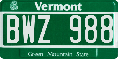 VT license plate BWZ988