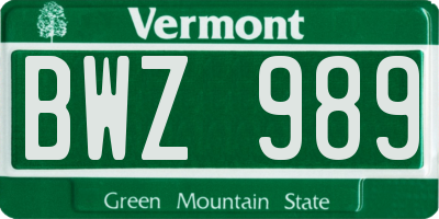 VT license plate BWZ989