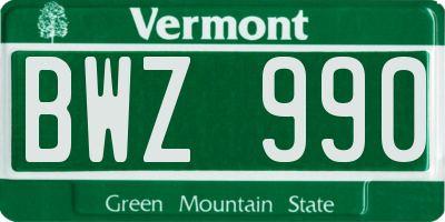 VT license plate BWZ990