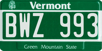 VT license plate BWZ993