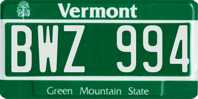 VT license plate BWZ994