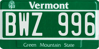 VT license plate BWZ996