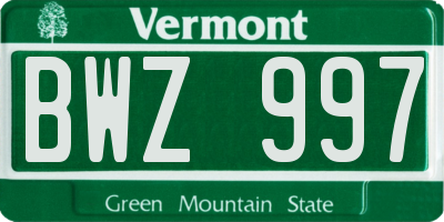 VT license plate BWZ997