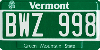 VT license plate BWZ998