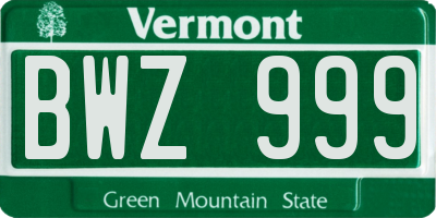 VT license plate BWZ999