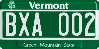 VT license plate BXA002