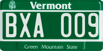 VT license plate BXA009