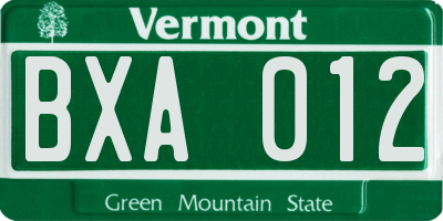 VT license plate BXA012