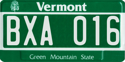 VT license plate BXA016