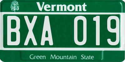 VT license plate BXA019