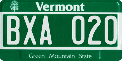 VT license plate BXA020