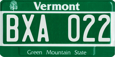 VT license plate BXA022