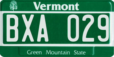 VT license plate BXA029