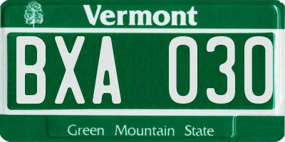 VT license plate BXA030