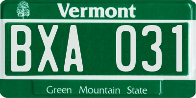 VT license plate BXA031