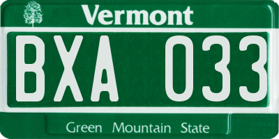 VT license plate BXA033