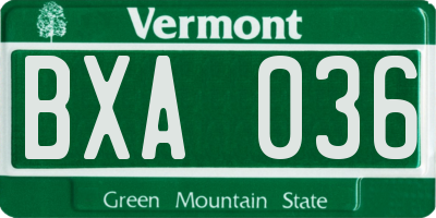 VT license plate BXA036