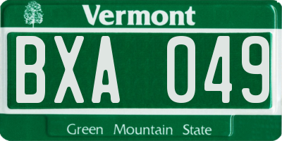 VT license plate BXA049