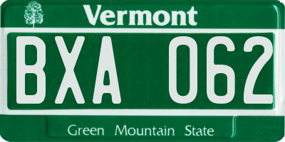 VT license plate BXA062