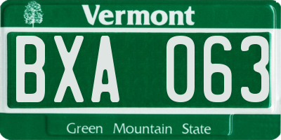 VT license plate BXA063