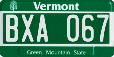 VT license plate BXA067