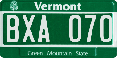 VT license plate BXA070