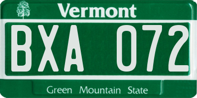 VT license plate BXA072