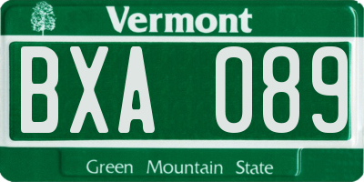 VT license plate BXA089