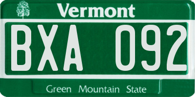 VT license plate BXA092
