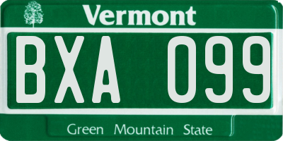 VT license plate BXA099