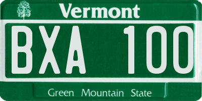 VT license plate BXA100