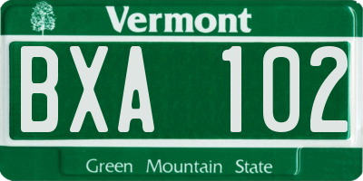 VT license plate BXA102