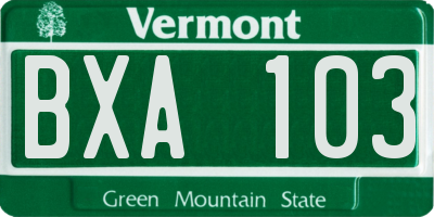 VT license plate BXA103