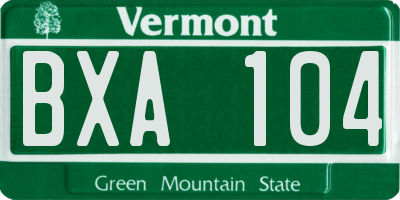 VT license plate BXA104