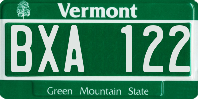 VT license plate BXA122
